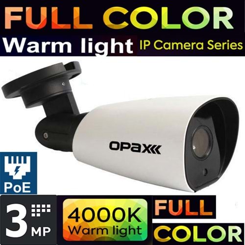OPAX-8010 POE'Lİ 3MP H265+ SONY STARLIGHT WARM LED P2P FULL COLOR METAL BULLET KAMERA