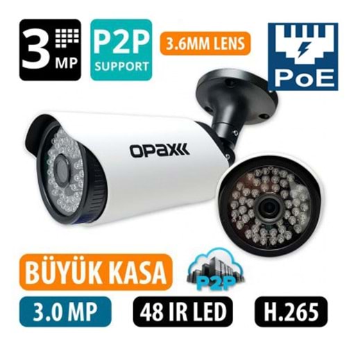 OPAX-2012P 3 MP POELİ H.265+ 2304x1296 3.6mm 48 IR LED IP BULLET P2P