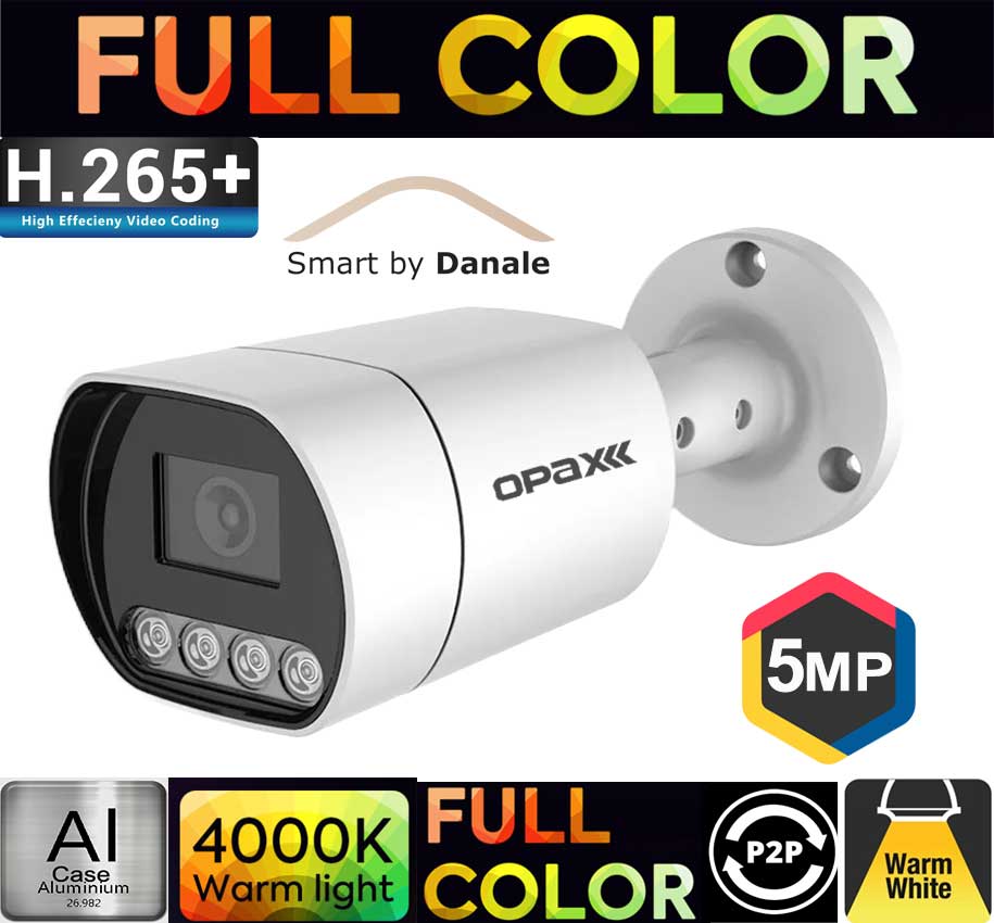 OPAX-4005 5MP IP Güvenlik Kamerası | Full Color, H.265+, 4 Warm LED