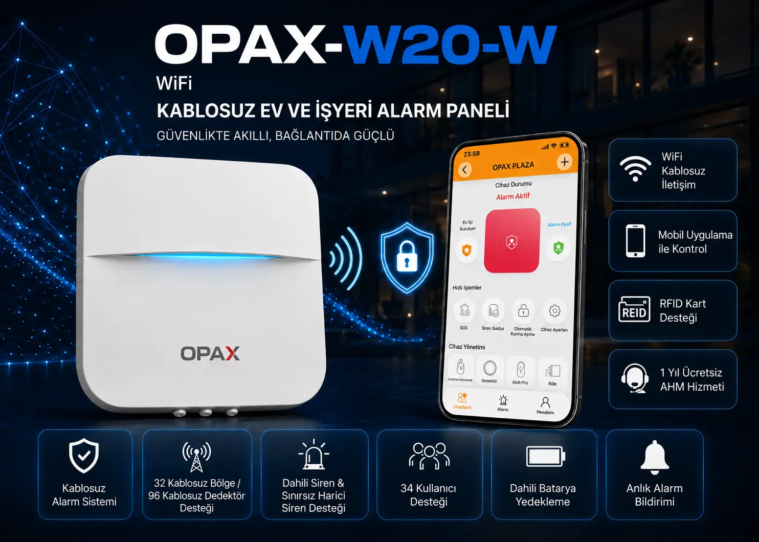 OPAX-W20-W Beyaz WiFi Kablosuz Alarm Sistemi OPAX-W20-W Beyaz WiFi kablosuz alarm sistemi ürün görseli