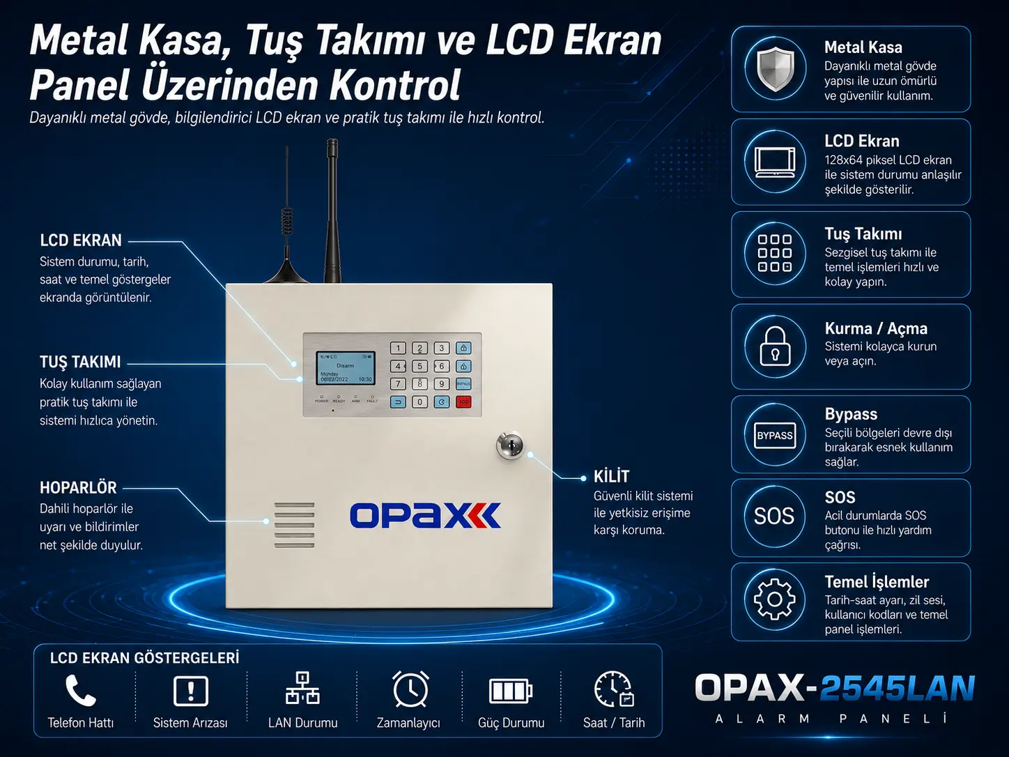 OPAX-2545LAN metal kasa LCD ekran ve panel üzeri tuş takımı görseli