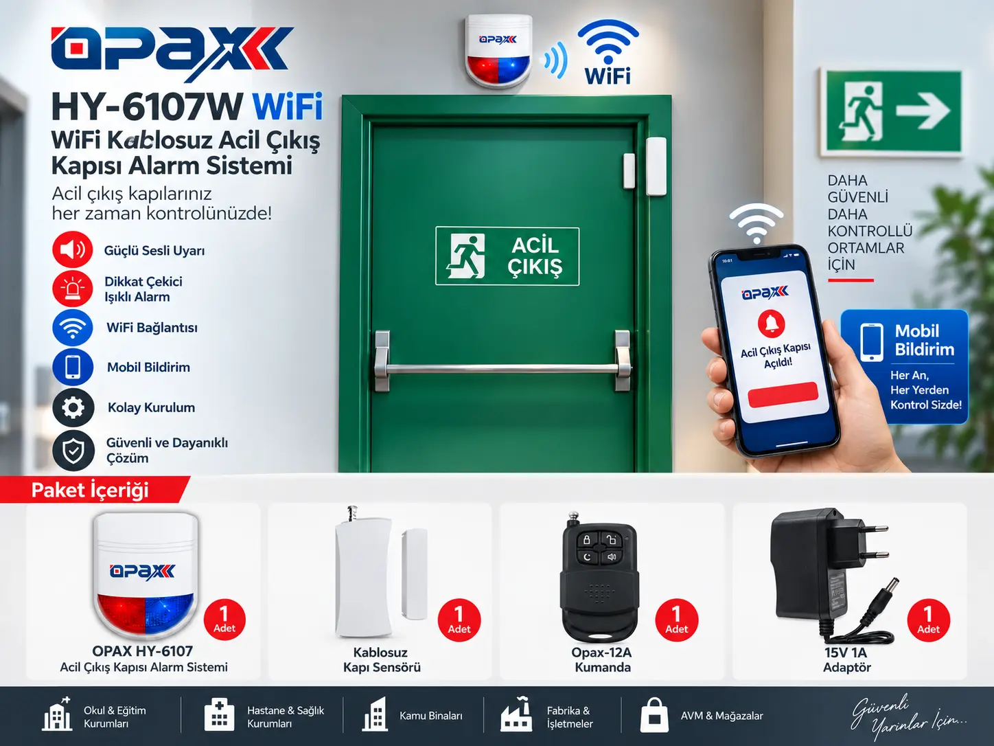 OPAX HY-6107W WİFİ Kablosuz Acil Çıkış Kapısı Alarm Sistemi