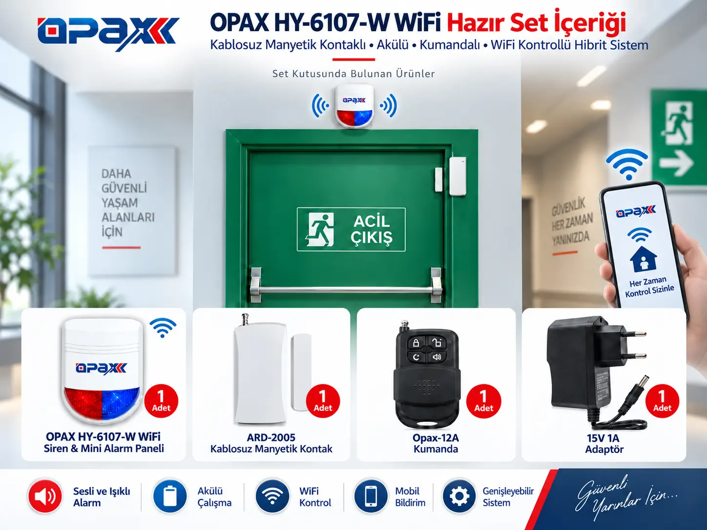 OPAX HY-6107W WİFİ kablosuz acil çıkış kapısı alarm sistemi