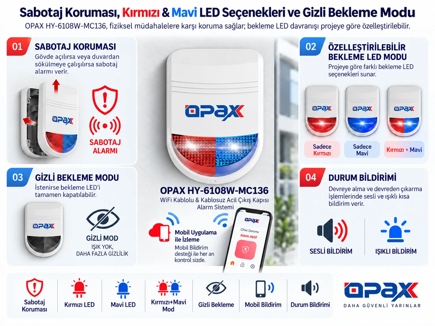HY-6108W sabotaj koruması ve kırmızı mavi LED flaşör