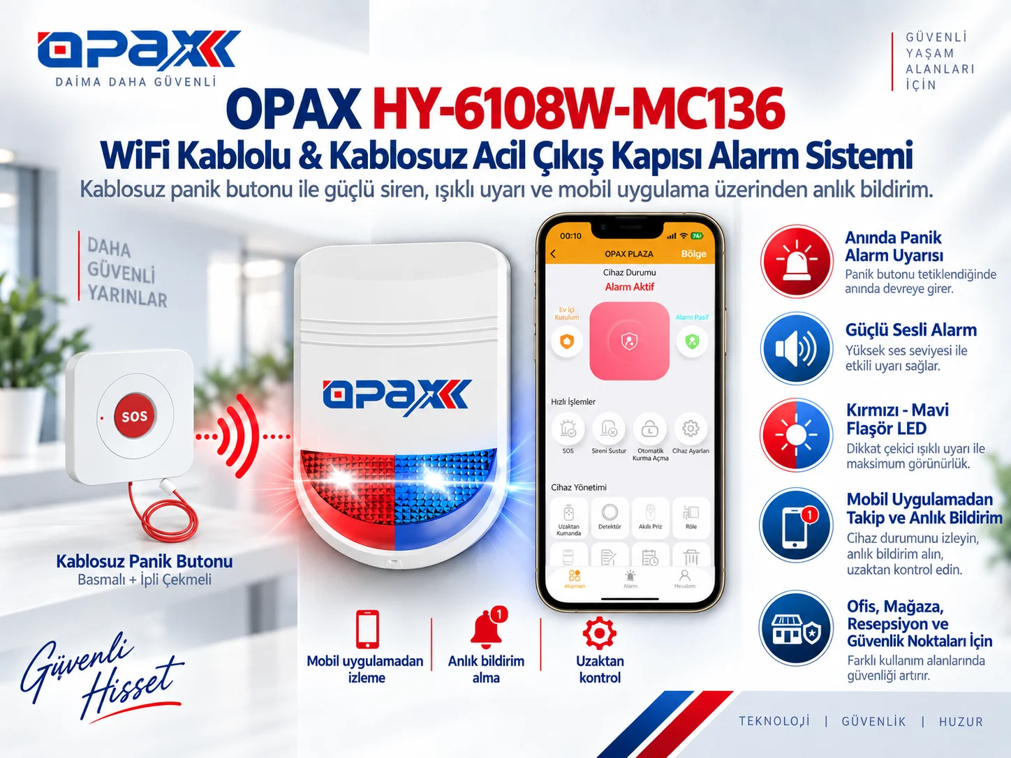 OPAX-12A panik tuşu ile HY-6108W panik alarm sireni