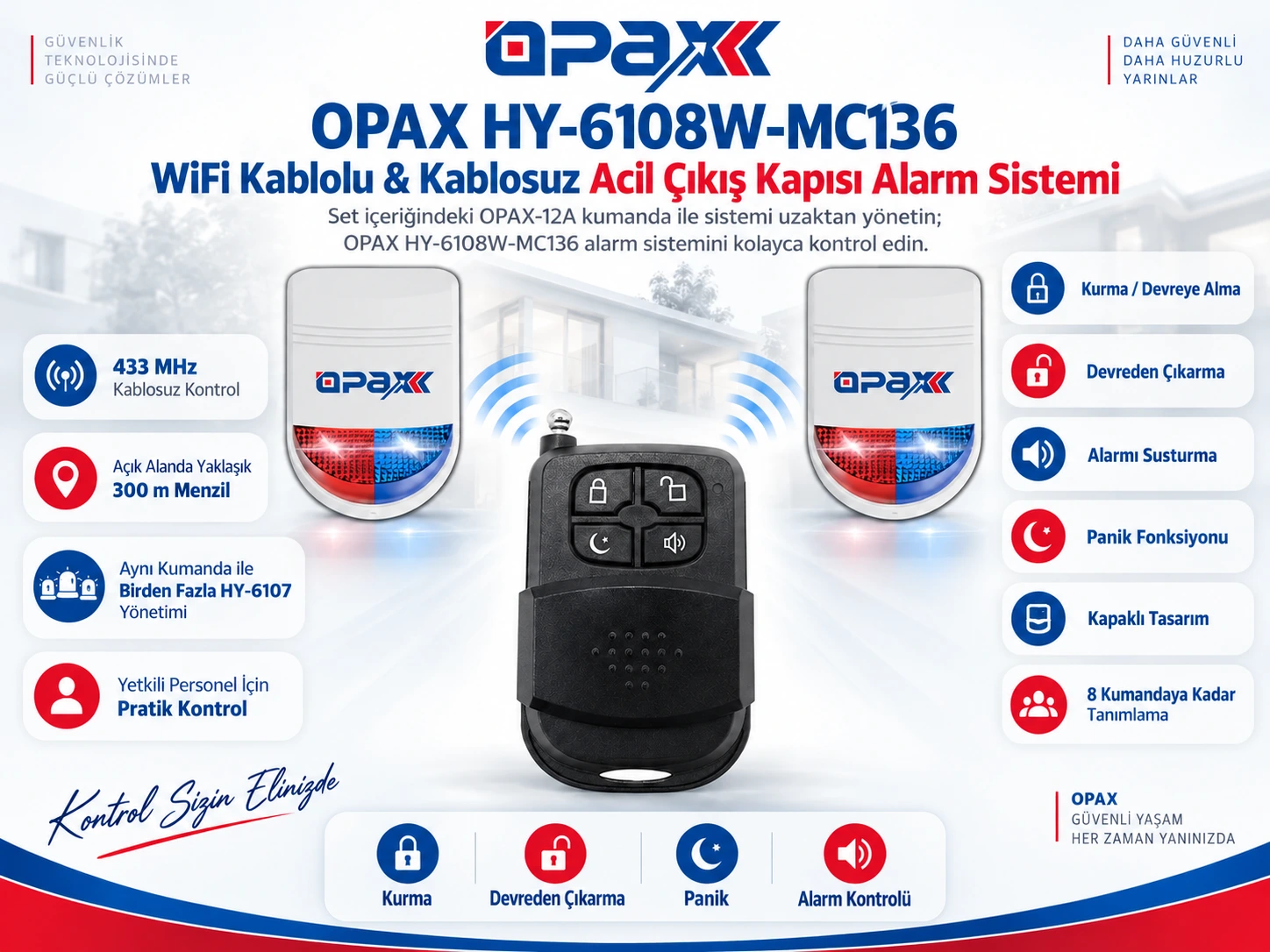OPAX-12A 4 tuşlu kablosuz alarm kumandası