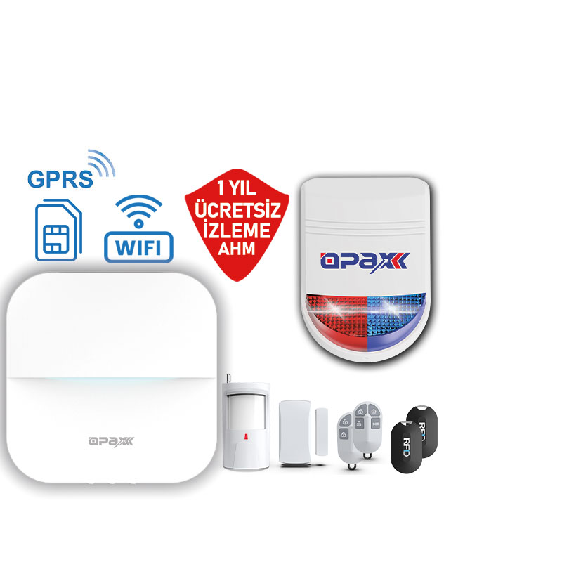 OPAX-W20-S GPRS I WİFİ & BGR-09 KABLOSUZ SİRENLİ ALARM SETİ (Siyah)