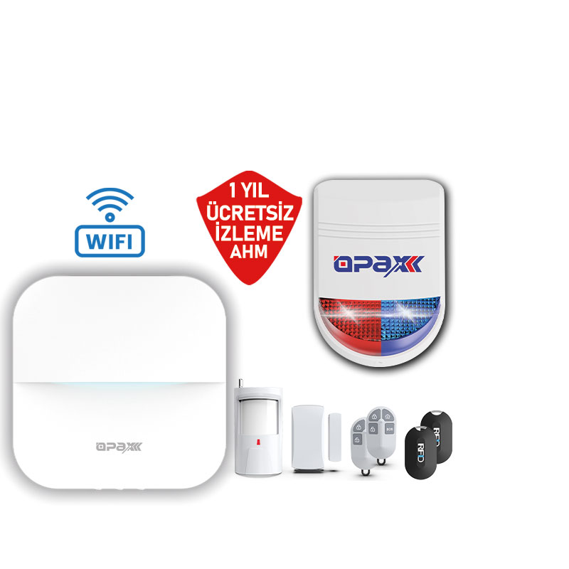 OPAX-W20-W + BGR-09 KABLOSUZ SİRENLİ FULL SET(Siyah)