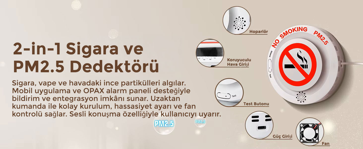 OPAX-V200 sigara dedektörü 2 in 1 özellik görseli