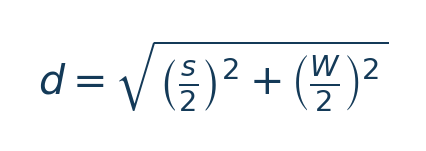 Matematiksel hesap: d=\sqrt{\left(\frac{s}{2}\right)^2+ \left(\frac W2\right)^2} \