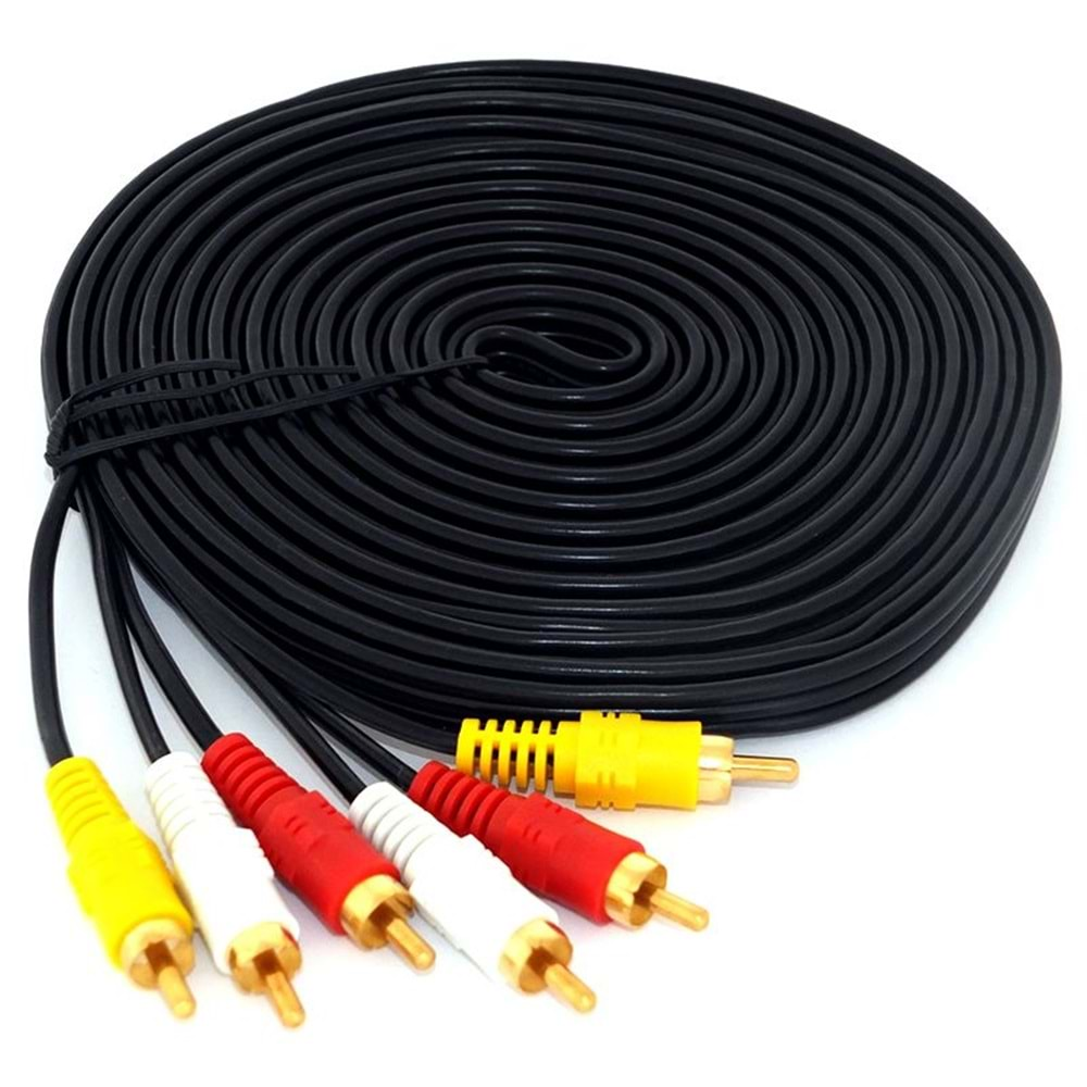 6 Metre Hazır CCTV AV Gold Kablo 3 RCA / 3 RCA Erkek Ses / Video / Power