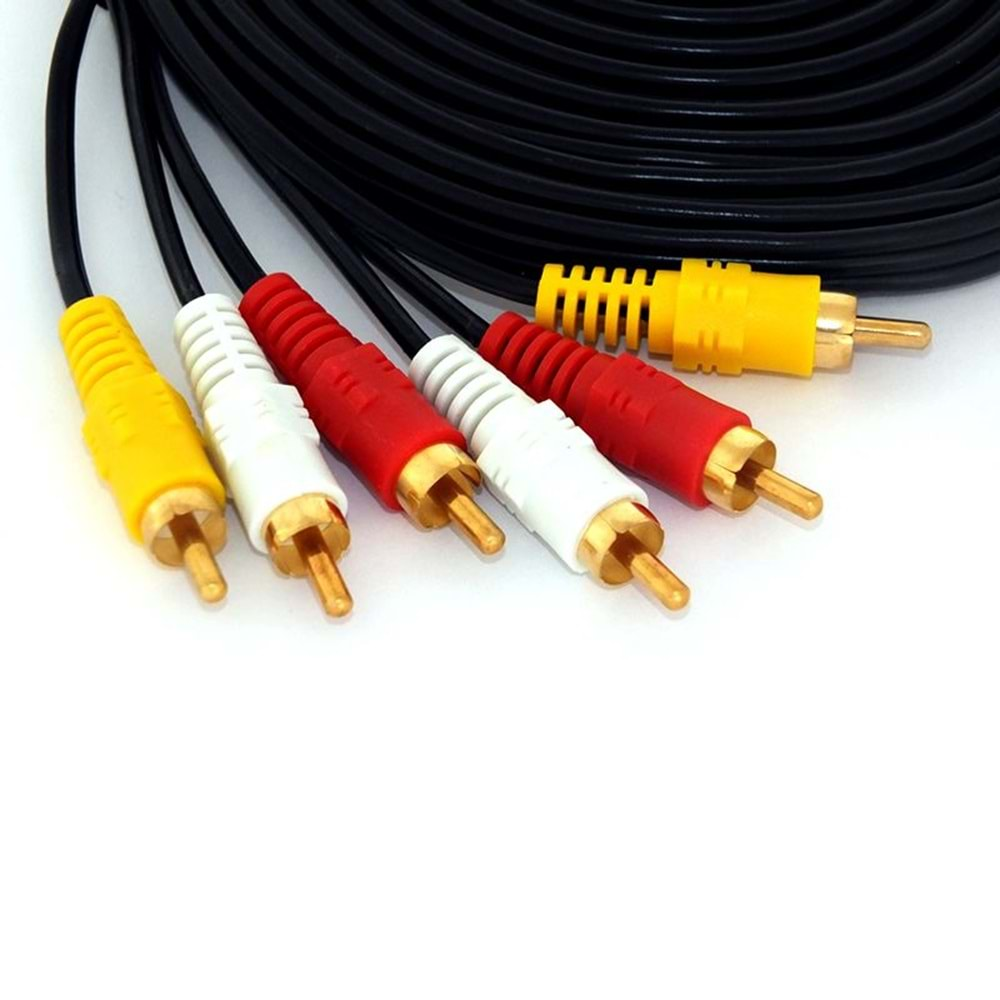 6 Metre Hazır CCTV AV Gold Kablo 3 RCA / 3 RCA Erkek Ses / Video / Power