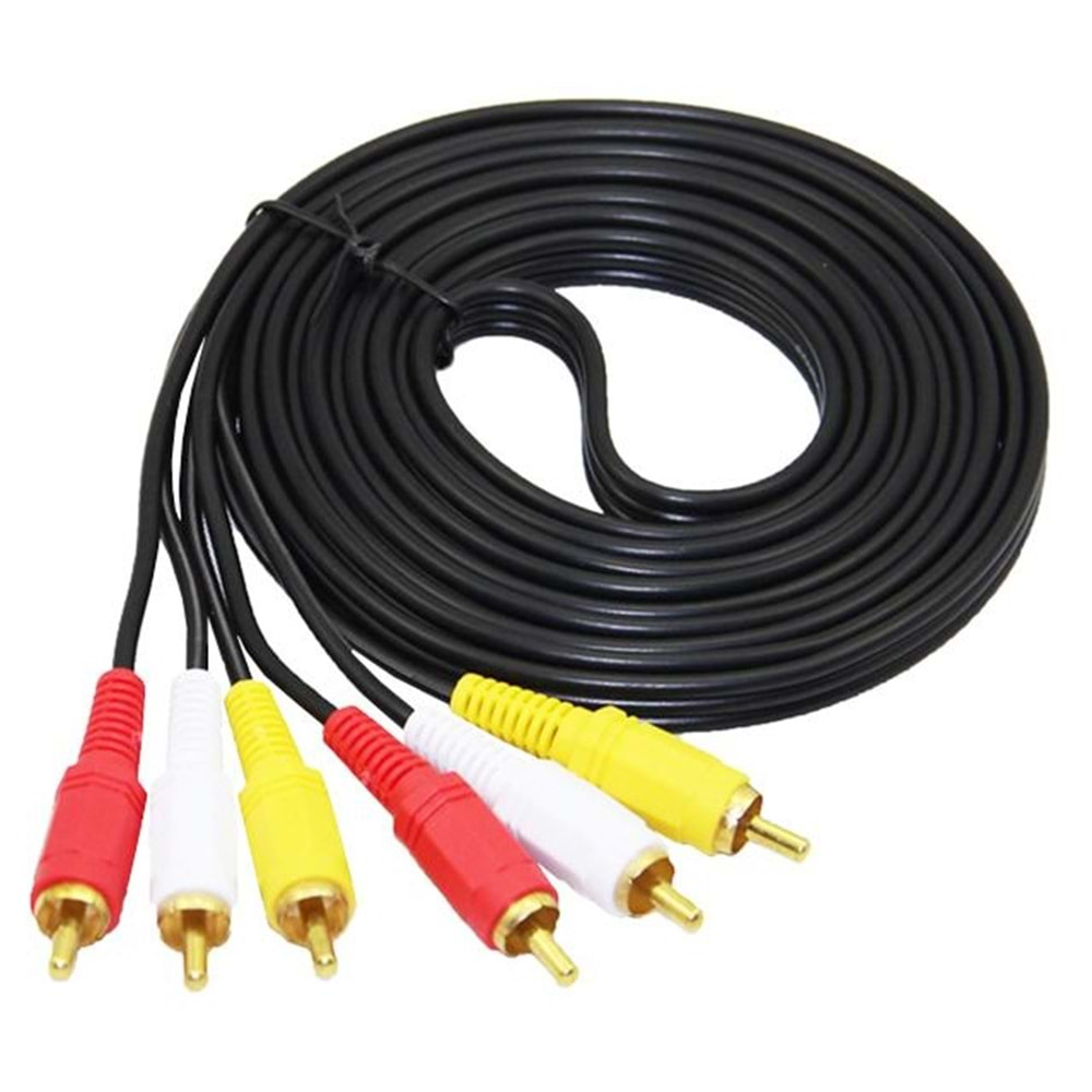 6 Metre Hazır CCTV AV Gold Kablo 3 RCA / 3 RCA Erkek Ses / Video / Power