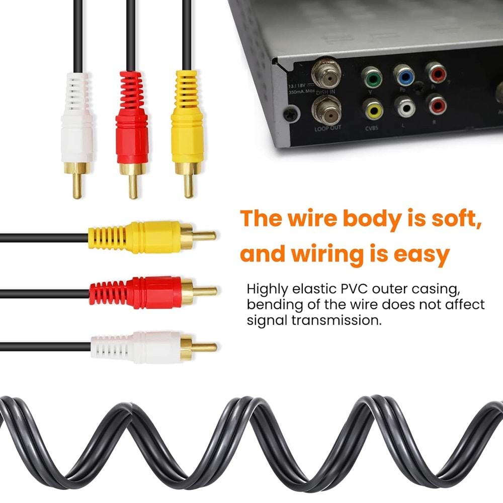 6 Metre 3 RCA - 3 RCA Kompozit AV Kablosu | Stereo Ses ve Video Bağlantısı
