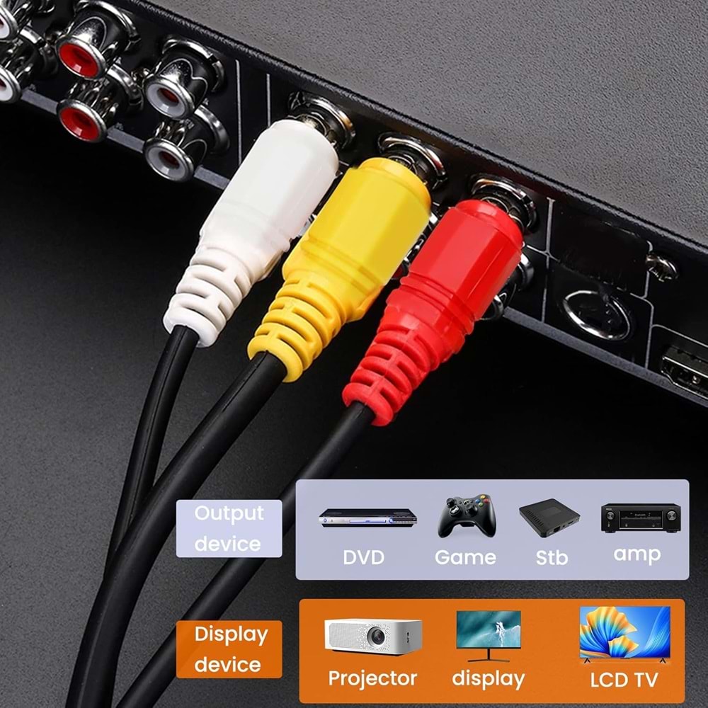 6 Metre 3 RCA - 3 RCA Kompozit AV Kablosu | Stereo Ses ve Video Bağlantısı