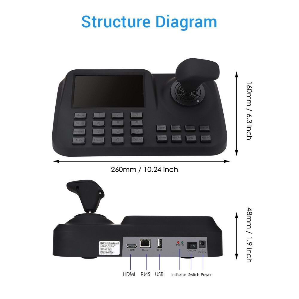 OPAX-334 IP KEYBOARD LCD EKRANLI IP SPEED DOME KAMERA KONTROL CİHAZI HDMI ÇIKIŞLI