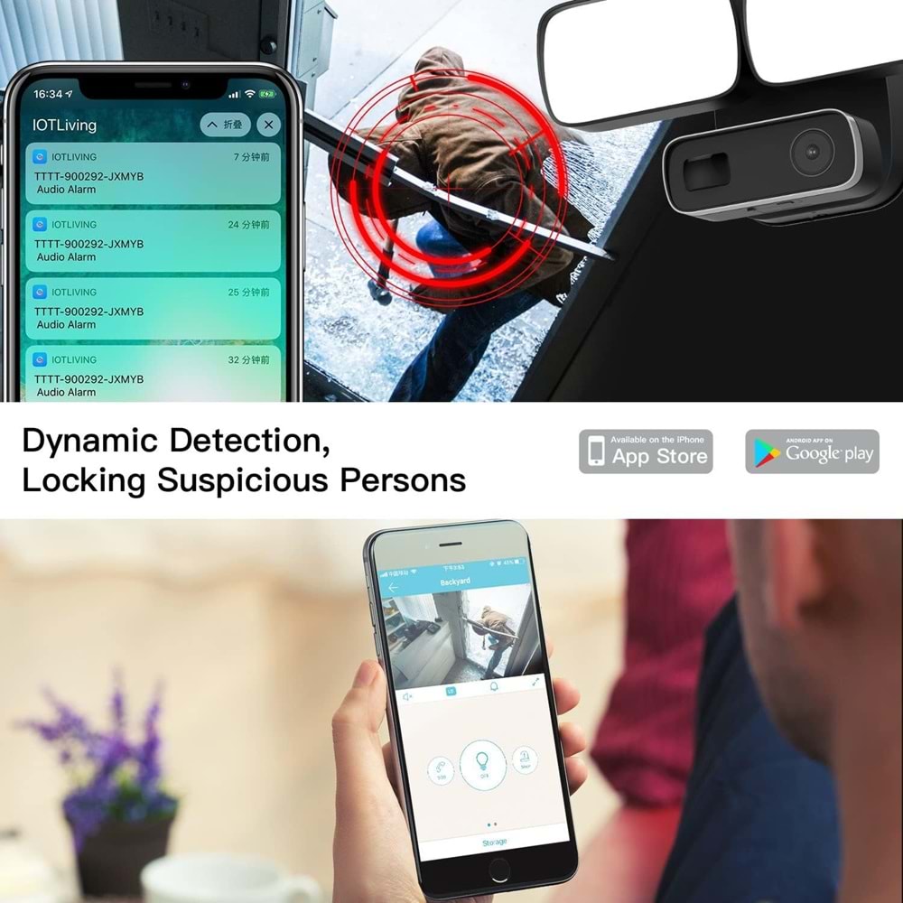 OPAX-90120 PROJEKTÖRLÜ WiFi KAMERA / ALARM / KARŞILIKLI KONUŞMA / HAREKET SENSÖRÜ / SD KART DESTEĞİ