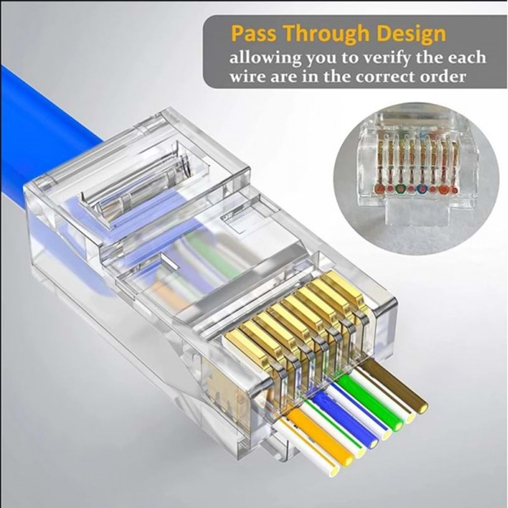 100 ADET EZ PLUG AÇIK UÇLU CAT 6 RJ45 NETWORK KONNEKTÖR CAT6 UTP