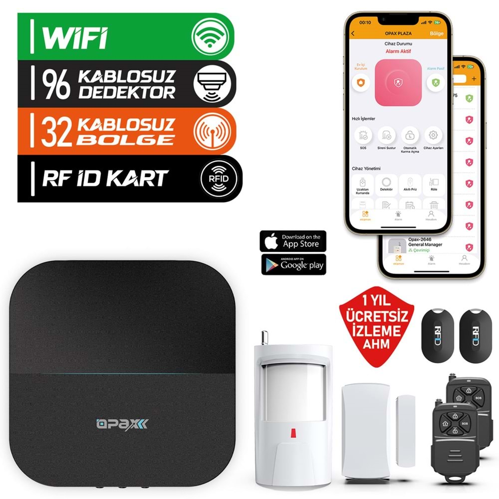 OPAX-W20-W SADECE WIFI KABLOSUZ NETWORK ALARM SİSTEMİ (1 YIL AHM ÜCRETSİZ)