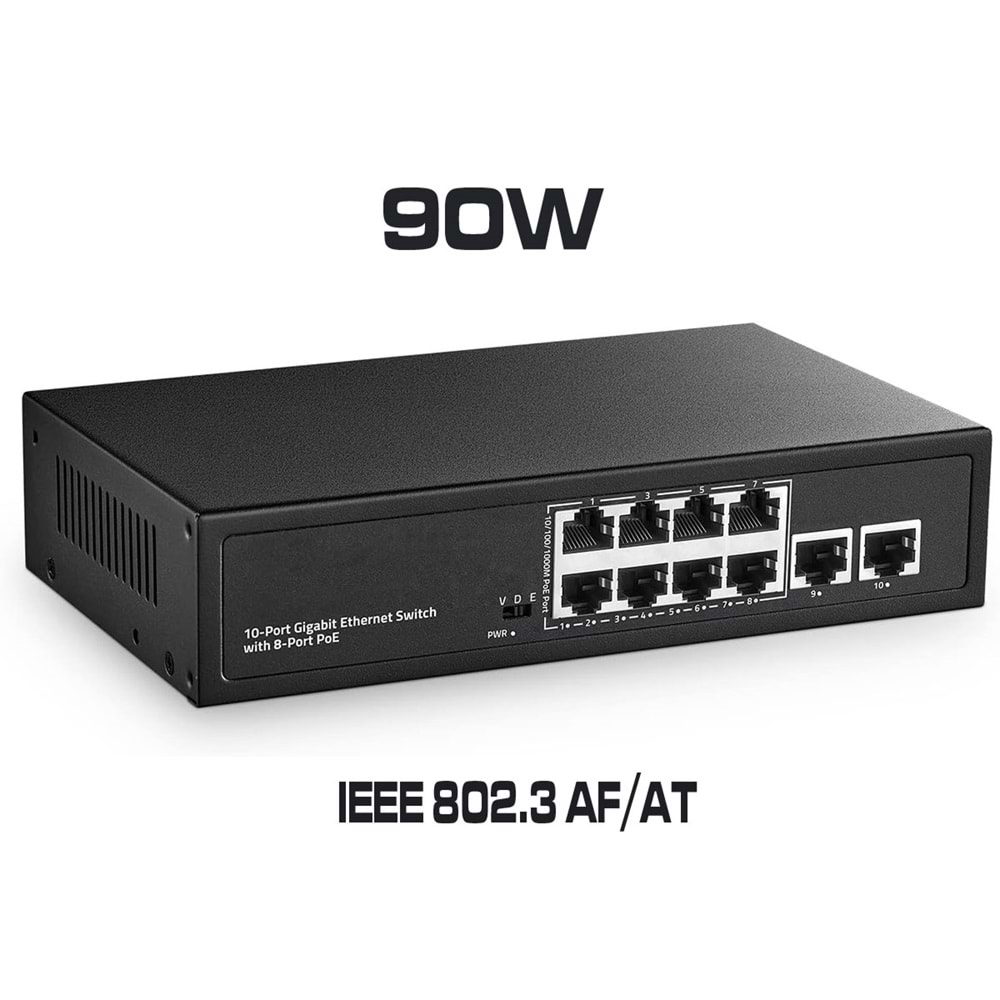 OPAX-0890W 8 PORT 10/100M POE SWITCH +2 PORT UPLINK 90W