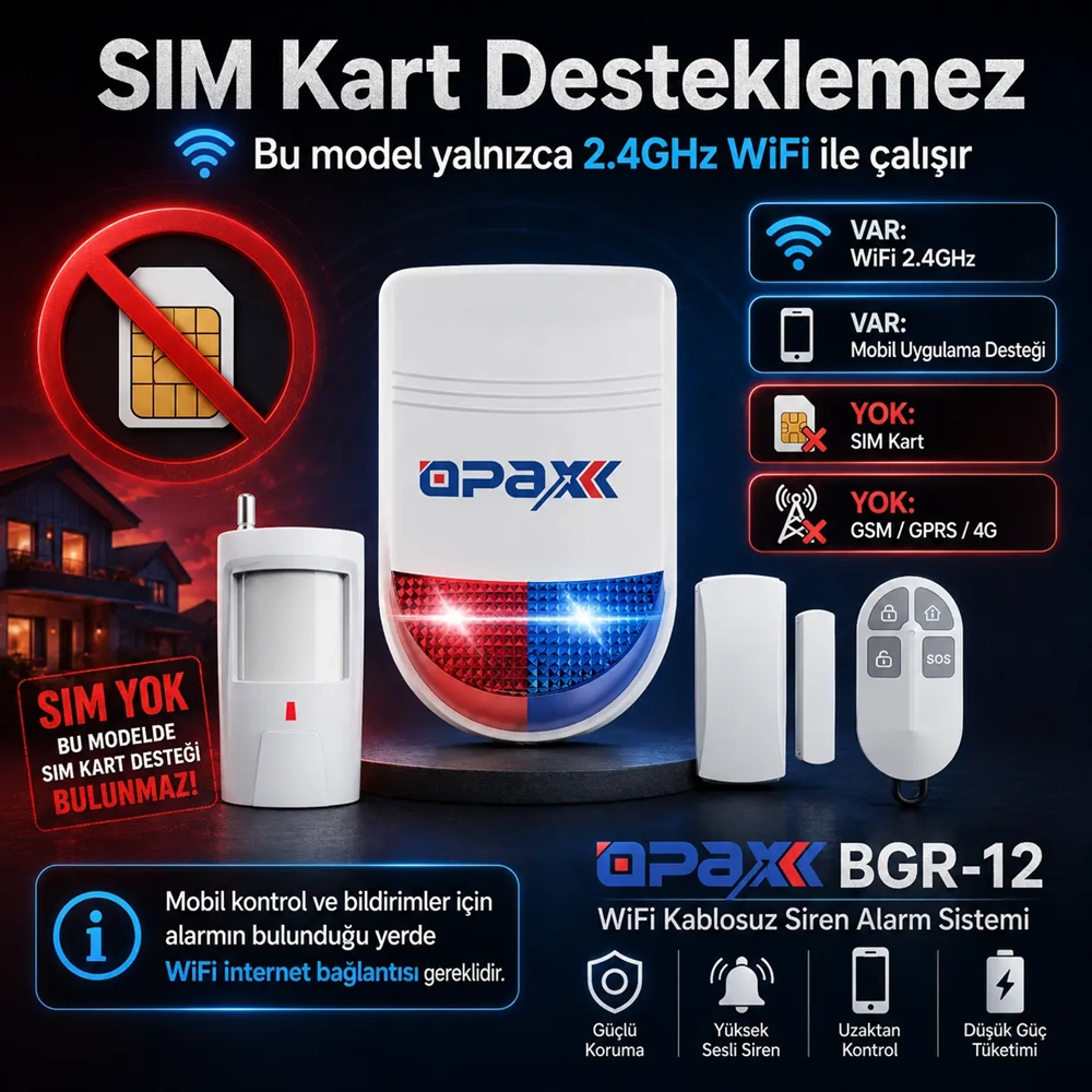 OPAX BGR-12 WiFi Kablosuz Alarm Sistemi | 96 Bölge Desteği (1 YIL AHM ÜCRETSİZ)