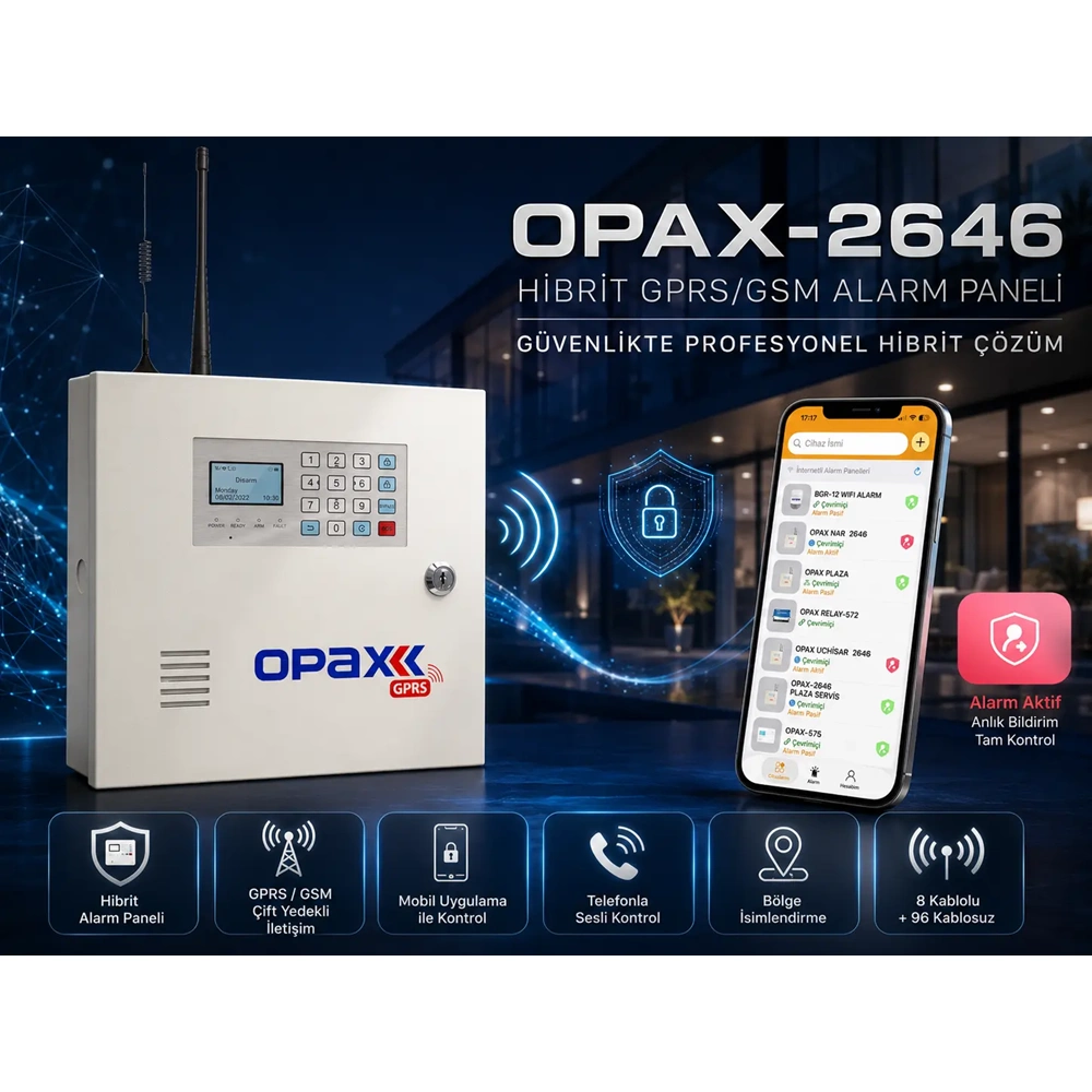 OPAX-2646 BGR-10 Kablolu Sirenli Akülü GPRS/GSM Ev ve İşyeri Alarm Seti