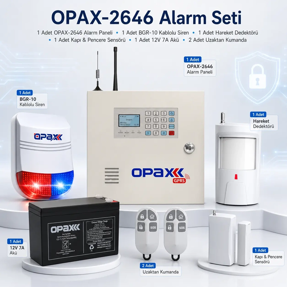 OPAX-2646 BGR-10 Kablolu Sirenli Akülü GPRS/GSM Ev ve İşyeri Alarm Seti