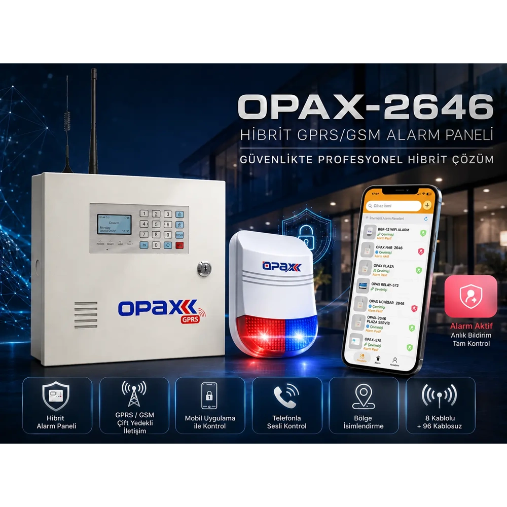 OPAX-2646 BGR-10 Kablolu Sirenli Akülü GPRS/GSM Ev ve İşyeri Alarm Seti