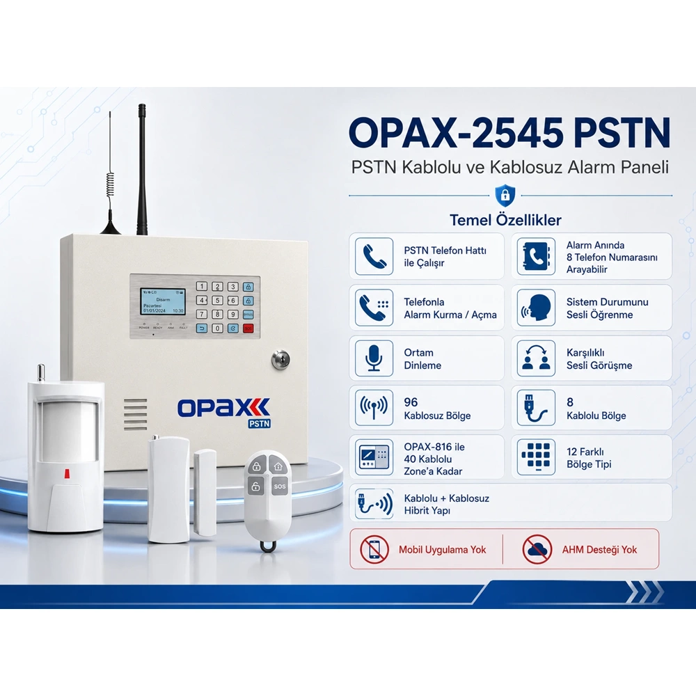 OPAX-2545 PSTN BGR-10 Kablolu Sirenli Akülü Ev ve İşyeri Alarm Seti