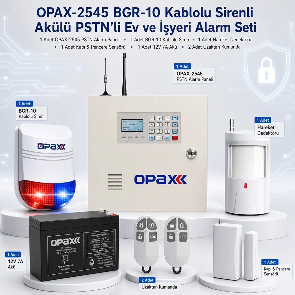 OPAX-2545 PSTN BGR-10 Kablolu Sirenli Akülü Ev ve İşyeri Alarm Seti