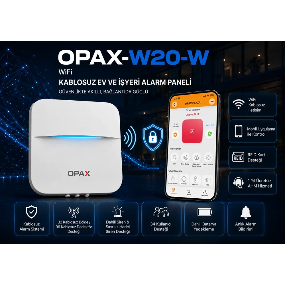 OPAX-W20-W Beyaz WiFi Kablosuz Alarm Sistemi