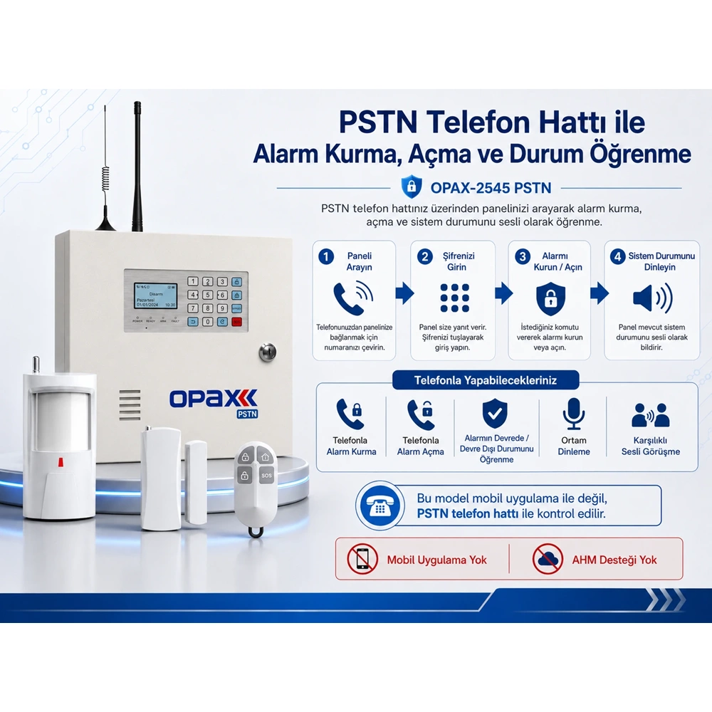 OPAX-2545 PSTN Kablolu ve Kablosuz Alarm Paneli