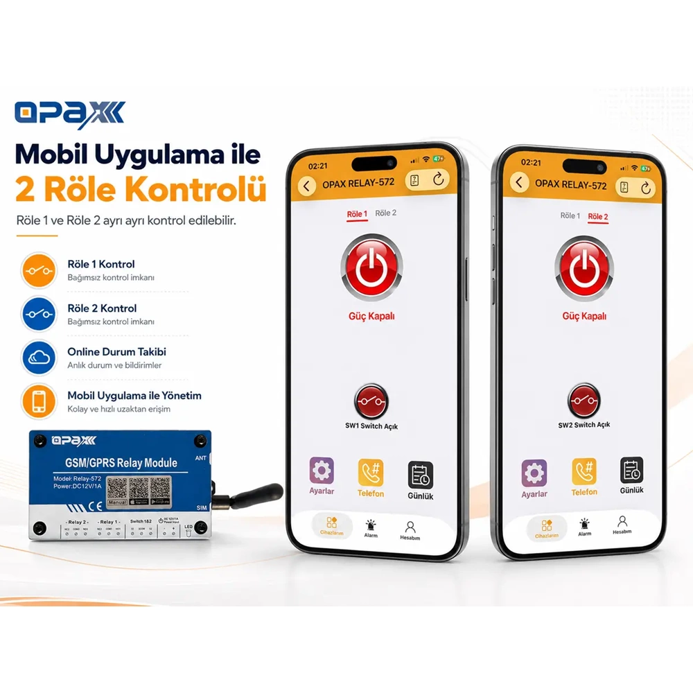 RELAY-572 GSM / GPRS Röle Modülü Mobil Uygulama ile Bariyer / Kapı / Motor Kontrol ve Açma Sistemi