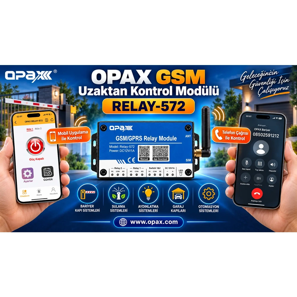 OPAX RELAY-572 Mobil Uygulamalı Telefonla Kapı ve Bariyer Açma Modülü