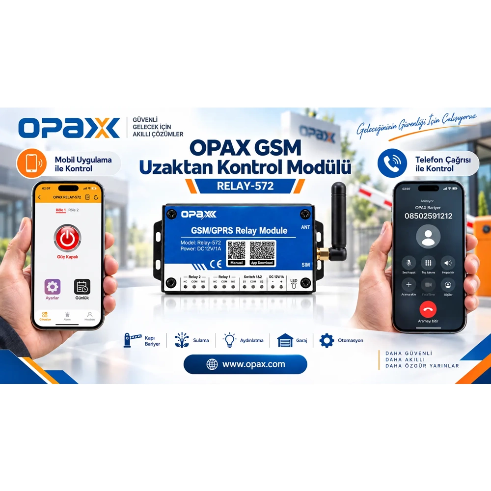OPAX RELAY-572 Mobil Uygulamalı Telefonla Kapı ve Bariyer Açma Modülü