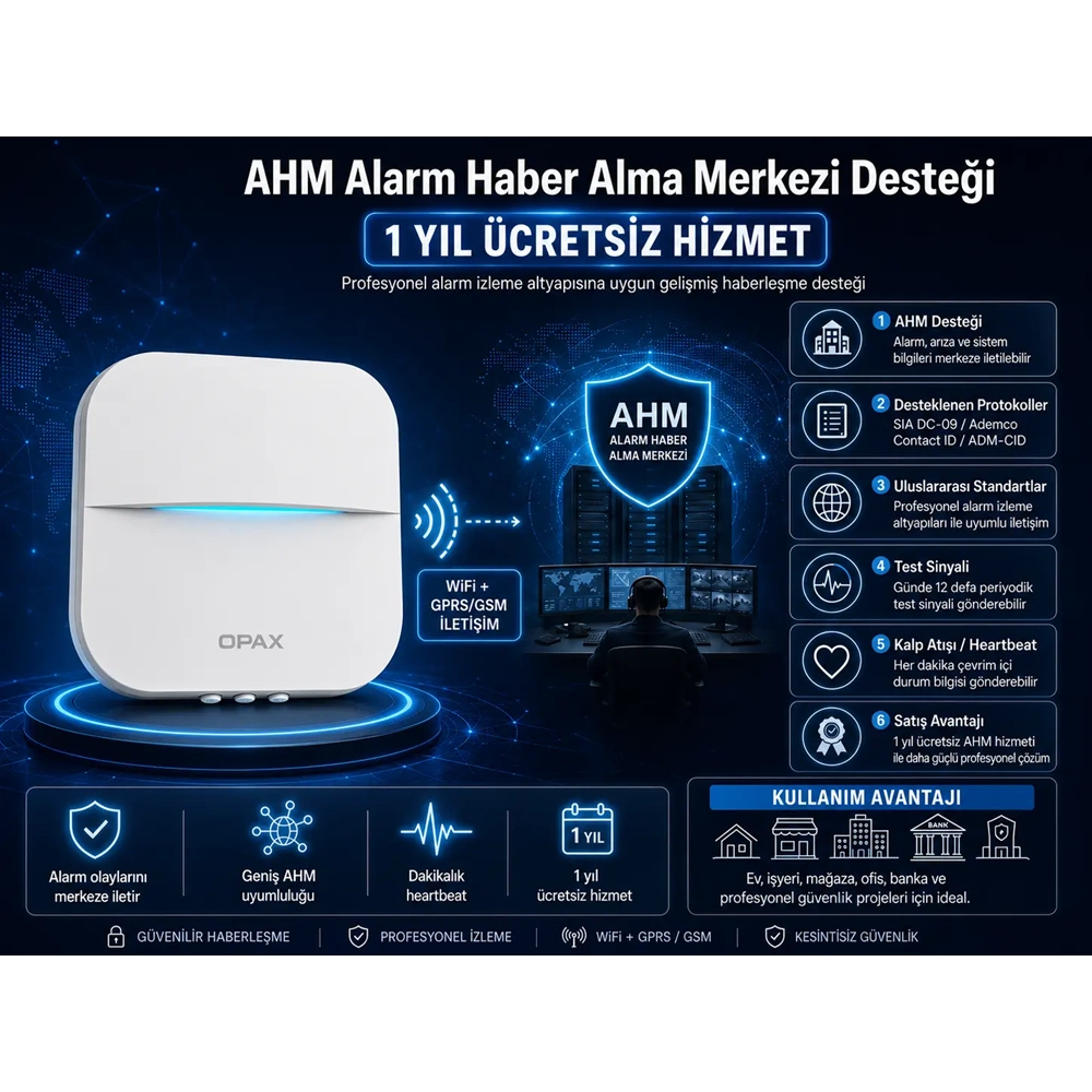 OPAX-W20-BEYAZ+BGR-09 GPRS I WİFİ & BGR-09 KABLOSUZ SİRENLİ ALARM SİSTEMİ (1 YIL AHM ÜCRETSİZ)
