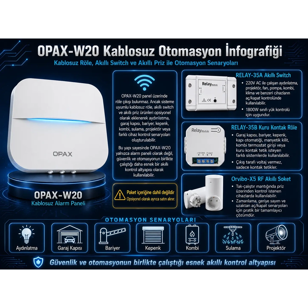 OPAX-W20-BEYAZ+BGR-09 GPRS I WİFİ & BGR-09 KABLOSUZ SİRENLİ ALARM SİSTEMİ (1 YIL AHM ÜCRETSİZ)