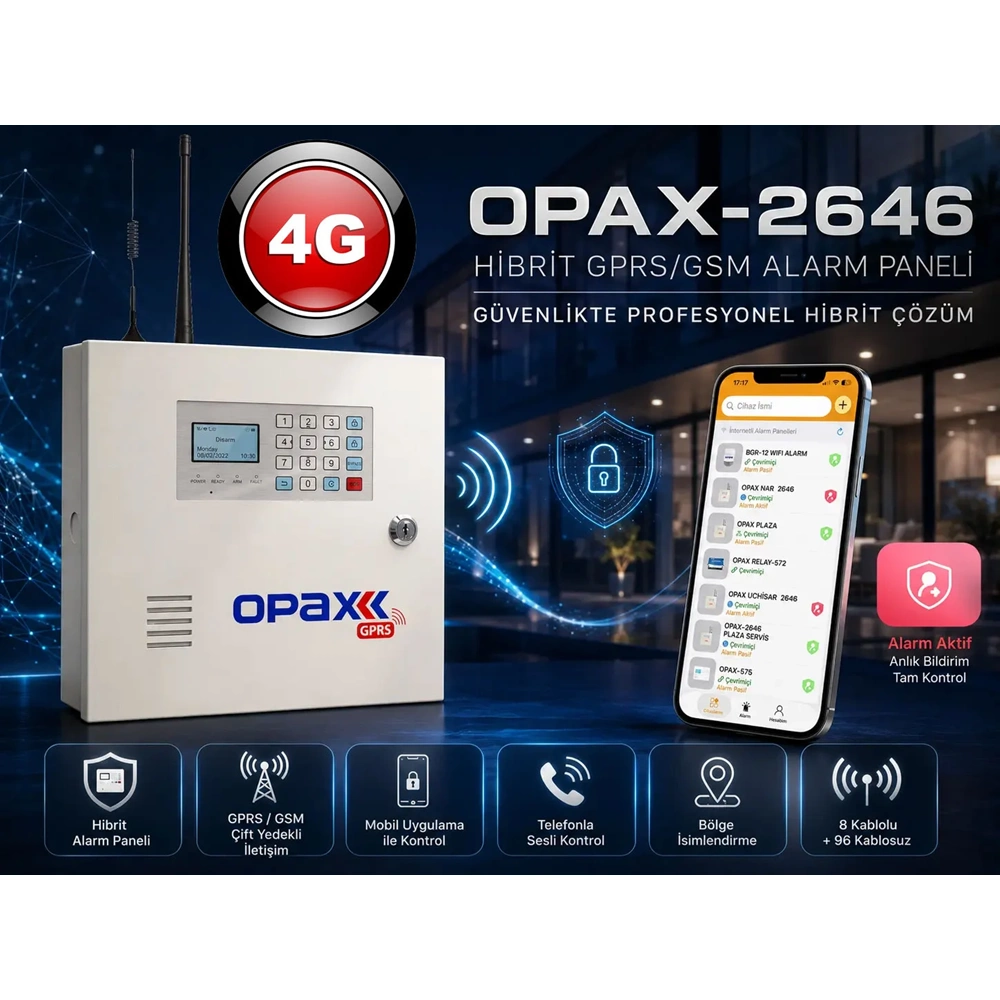OPAX-2646-4G Kablolu ve Kablosuz GPRS/GSM/4G Alarm Paneli