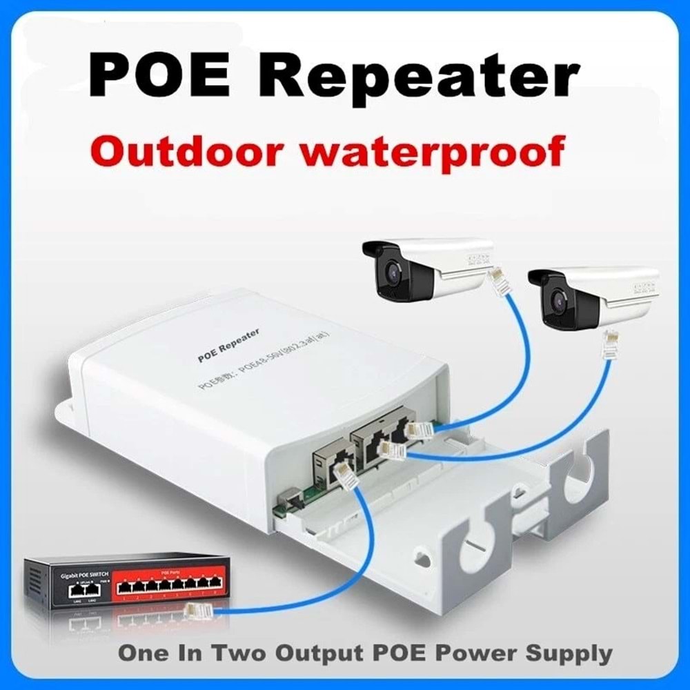 1 PoE Giriş- 2 PoE Çıkışlı PoE Extender (PoE Çoklayıcı) -Outdoor