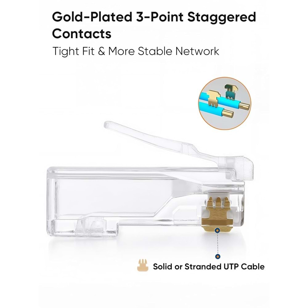 100 ADET RJ45 NETWORK KONNEKTÖR CAT6 UTP