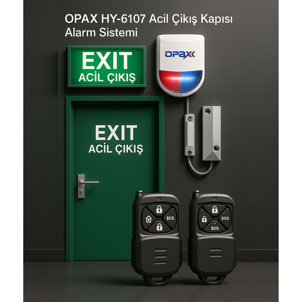 Opax HY-6107 Kablolu & Kablosuz Acil Çıkış Kapısı Alarm Sistemi