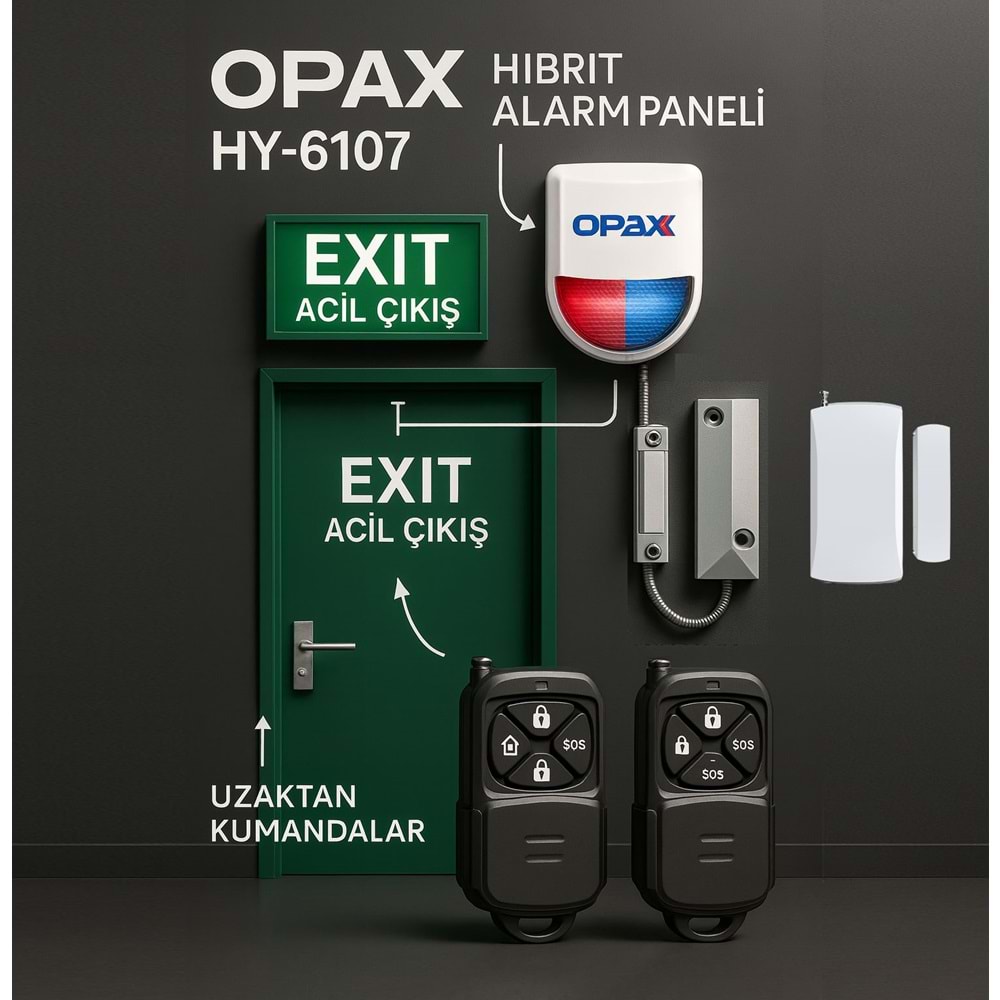 Opax HY-6107 Kablolu & Kablosuz Acil Çıkış Kapısı Alarm Sistemi