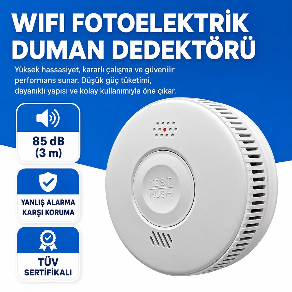 OPAX WiFi + RF Interlink Akıllı Duman Dedektörü | Tuya Uyumlu Kablosuz Yangın Alarm Dedektörü