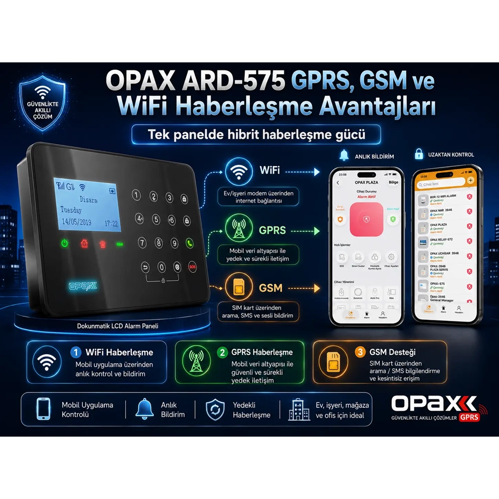 ARD-575 Siyah GPRS/GSM/WiFi 4G Dokunmatik Kablolu Kablosuz Ev ve İşyeri Alarm Paneli