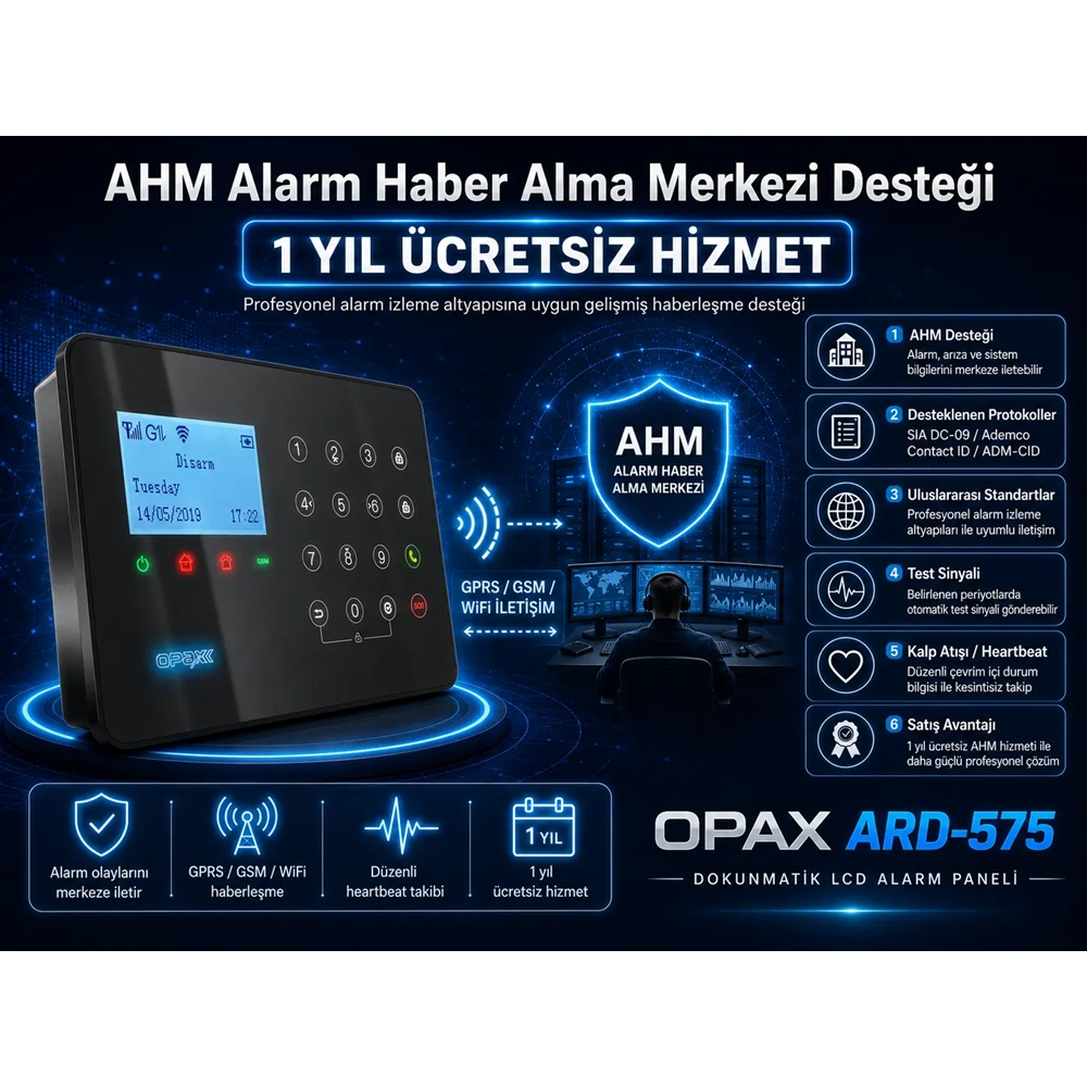 ARD-575 Siyah GPRS/GSM/WiFi 4G Dokunmatik Kablolu Kablosuz Ev ve İşyeri Alarm Paneli