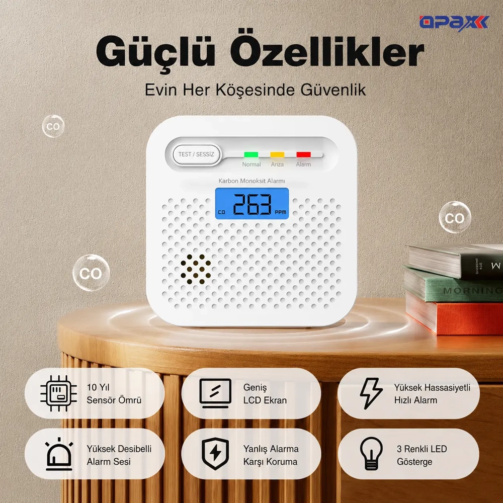OPAX Y100A-AA-W WiFi Karbonmonoksit Dedektörü ve CO Alarmı