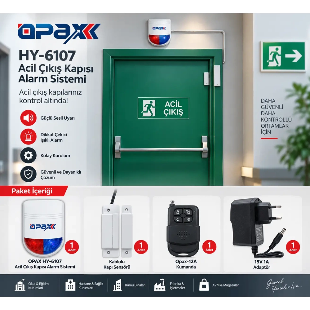 OPAX HY-6107-MC31 Kablolu Acil Çıkış Kapısı Alarm Sistemi Seti