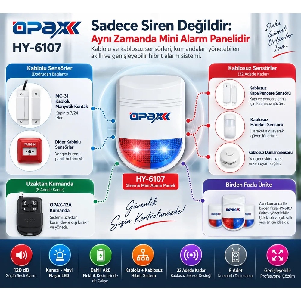 OPAX HY-6107-MC31 Kablolu Acil Çıkış Kapısı Alarm Sistemi Seti