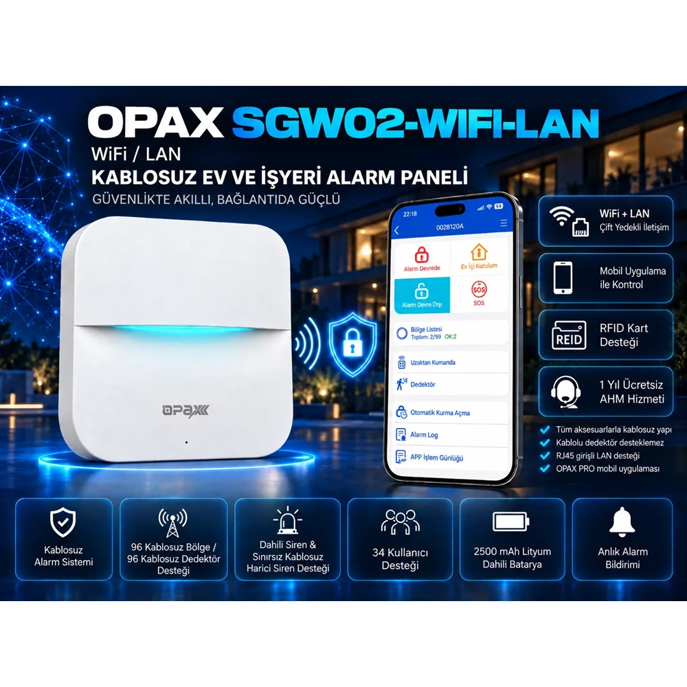 OPAX SGW02-WIFI-LAN WiFi LAN Kablosuz Alarm Sistemi