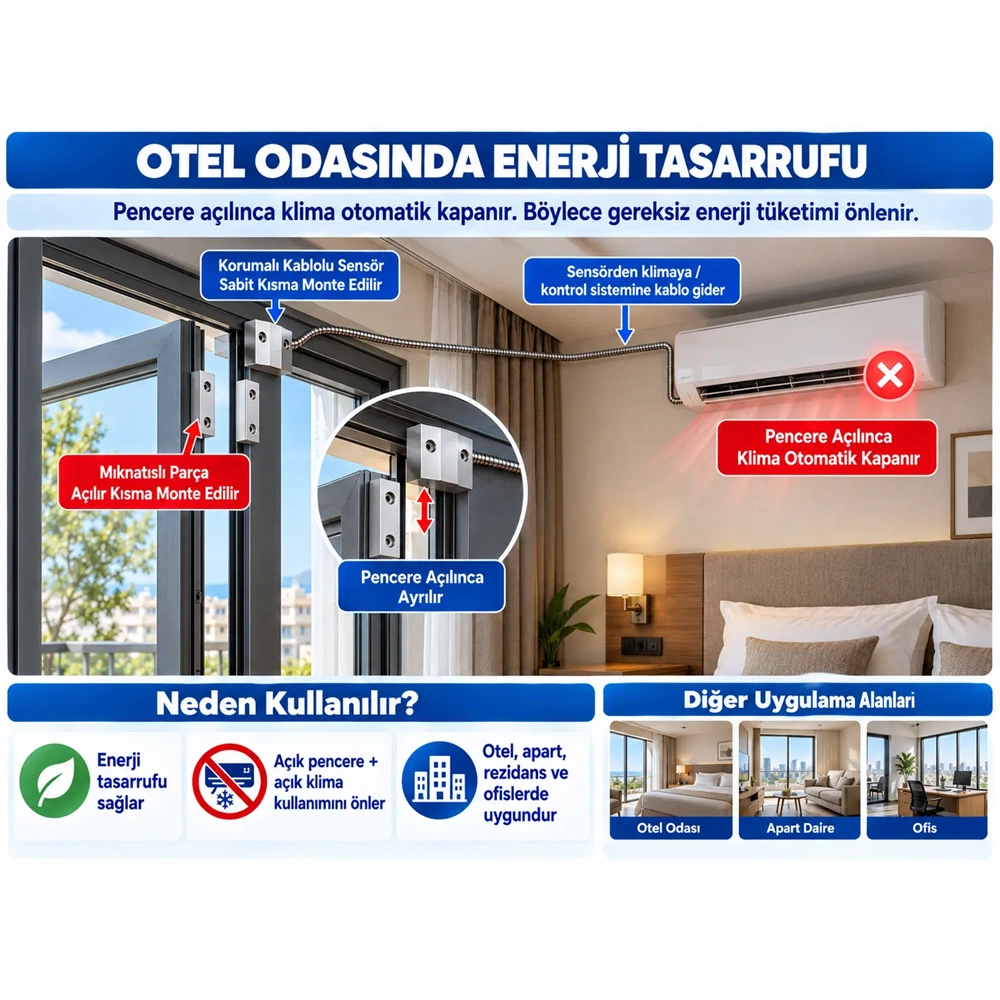 OPAX MC-136 Metal Kablolu Manyetik Kontak | Kapı Sensörü, Pencere Sensörü ve Kepenk Sensörü